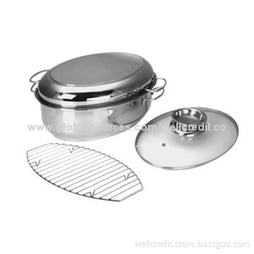 Good-quality stainless steel oval roaster with mirror polish inside and outside